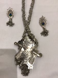 Silver Krishna Necklace &amp; Earring Set