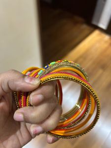 2/6 Pink &amp; Yellow Bangles Set