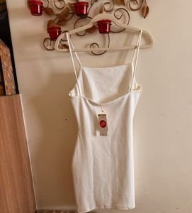 Mango White Self Design Bodycone Dress