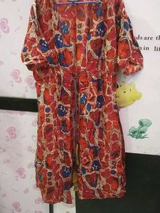 Red Printed shrug Dress