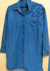 Embroidered Denim Tunic Top