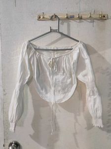 White Corset Peasant Top
