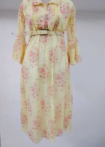 Floral Print Maxi Dress with Belt