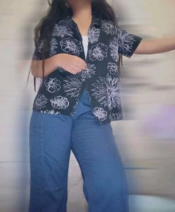 Floral Black Shrug Type Shirt For Summers