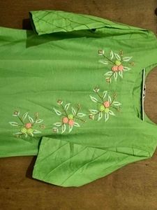 Green Embroidered long Kurta