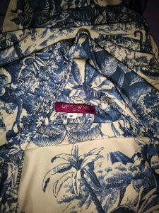 Blue Toile Cowl Neck Top