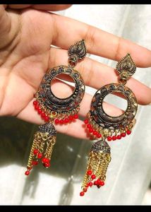 Gold Plated And Golden Oxidised Earrings