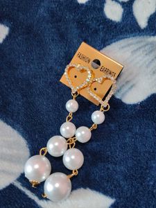 Heart &amp; Pearl Drop Earrings