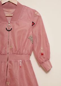 Pink Embroidered Bomber Jacket Dress
