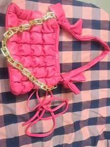Pink Ruched Chain Bag