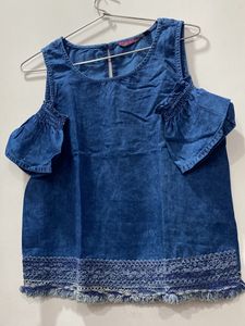 Blue Cold Shoulder Top