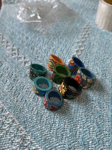Ethnic Handcrafted Wooden Boho Chic Rings Set of 8