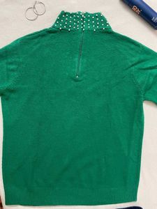 Green Beaded Turtleneck Sweater