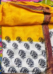 Yellow &amp; White Saree With beautiful design