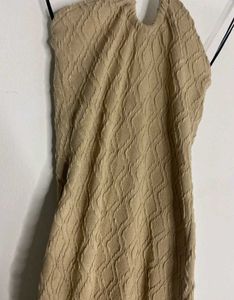 H&amp;M Beige Tan Textured Halterneck Mini Dress