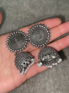 Silver Tone Bangle &amp; Jhumka Set