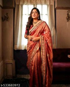 Stunning Red &amp; Gold Silk Blend Saree