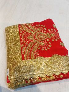 Red & Gold Embroidered Saree