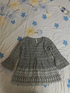 Embroidered Grey Tunic Top