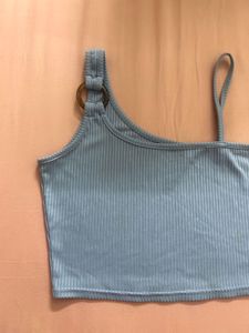 dusty blue one strap detail crop top