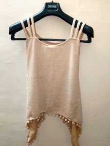 Elegant Beige Pom-Pom Top