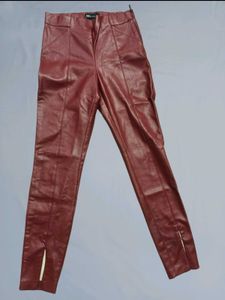 Burgundy Faux Leather Skinny Leggings Size 28-30