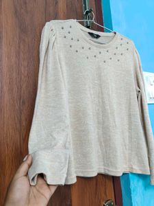 MAX Beige Embellished Knit Top
