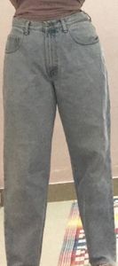 high waisted , loose straight fit pants