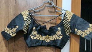 Black Festive Blouse With Gold Embroidery
