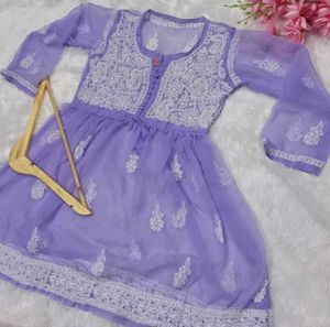 Lavender Embroidered Chikan Dress