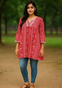 Red Floral Cold Shoulder Top