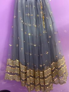 Self Stiched Grey Party Lehnga Choli With Dupatta