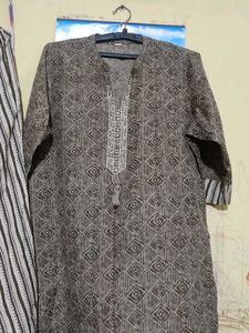 Brown Patterned Kurti Pant Set