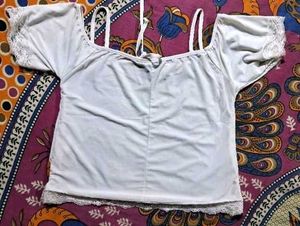 White Lace Trim Crop Top