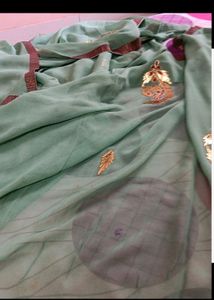Green Saree with Gold Embroidery