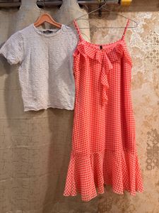 Checkered Dress With White Tunic 🤍🩷