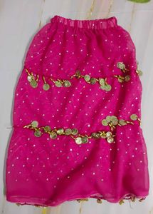(886)Pink Coin Trim Sheer Dance Skirt