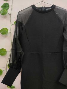 Sheer Sleeve Black Dress