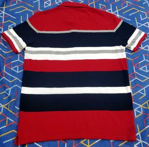 LP Red &amp; Blue Striped Collar T Shirt