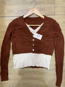 Brown &amp; Cream Layered Cardigan - Size S/M