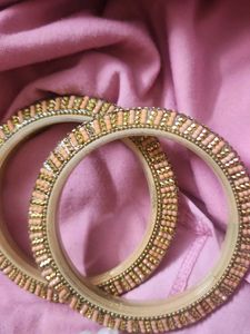 Peach &amp; Gold Beaded Bangles