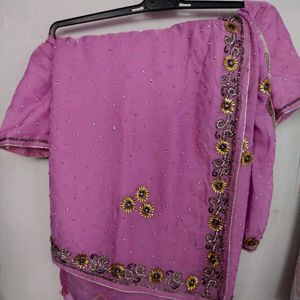 Gorgeous Georgette Embroidery Magenta Saree