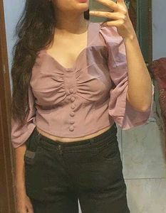 Mauve Puff Sleeve Corset Top