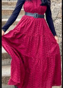 Burgundy Lace Midi Dress