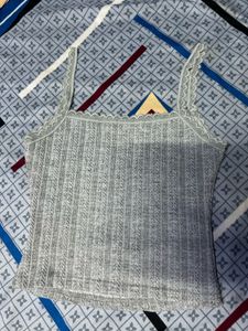 Gray Lace Trim Tank Top