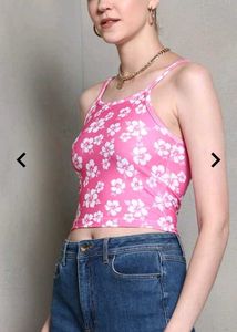 Spaghetti Strap Floral Print Short Fitted Cami Top