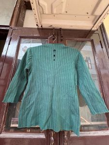 Green Ribbed Mock Neck Top