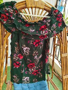Tropical Green Off Shoulder Top
