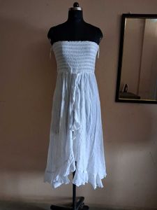 White Strapless Midi Dress