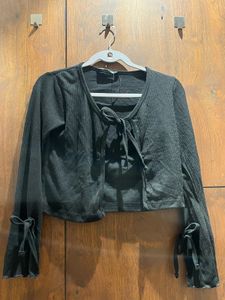 Zudio Black Ribbed Twin Tie-Up Shrug & Tube Top Se